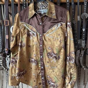 Rodeo Quincy Women's Western Button Down Shirt - Brown and Gold